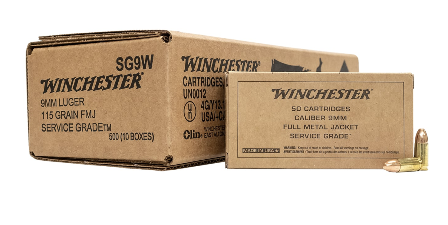 Winchester 9mm Ammunition SG9W 115 Grain FMJ Handgun Ammo - 500 round case